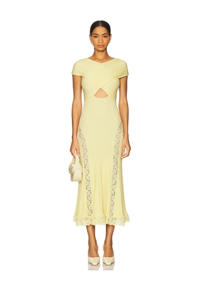 self-portrait Knit Lace Insert Midi Dress in Yellow. Size S. Also in L, M.