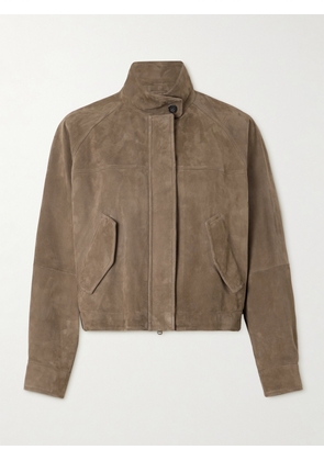 Brunello Cucinelli - Cropped Bead-embellished Suede Jacket - Brown - IT38,IT40,IT42,IT44