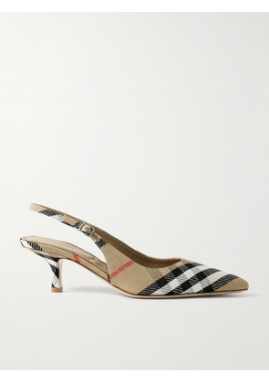 Burberry - Checked Canvas-jacquard Slingback Pumps - Neutrals - IT36,IT36.5,IT37,IT37.5,IT38,IT38.5,IT39,IT39.5,IT40,IT40.5,IT41