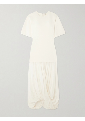 TOTEME - Cocoon Draped Voile-paneled Knitted Maxi Dress - White - xx small,x small,small,medium,large,x large