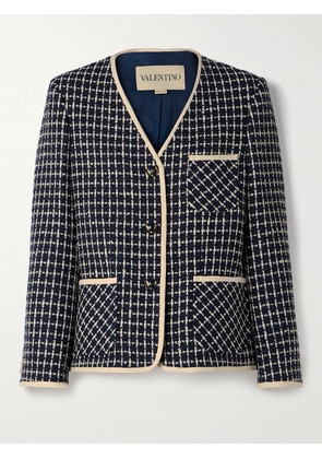 Valentino Garavani - Crepe-trimmed Checked Wool-blend Tweed Jacket - Blue - IT36,IT38,IT40,IT42,IT44,IT46