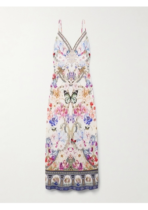 Camilla - Monserate Magic Crystal-embellished Floral-print Linen Maxi Dress - White - x small,small,medium,large,x large,xx large