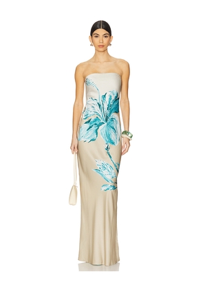 ROCOCO SAND Strapless Maxi Dress in Beige. Size L. Also in M, S, XL.