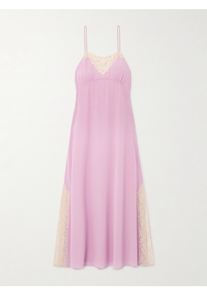 Chloé - Lace-trimmed Silk Crepe De Chine Midi Dress - Purple - FR 34,FR 36,FR 38,FR 40,FR 42,FR 44