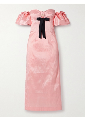 Kika Vargas - Stella Off-the-shoulder Bow-detailed Taffeta Midi Dress - Pink - US2,US4,US6,US8,US10,US12