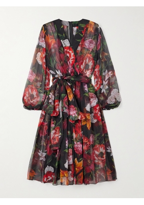 Dolce & Gabbana - Belted Ruffled Floral-print Silk-chiffon Midi Dress - Black - IT36,IT38,IT40,IT42,IT44,IT46,IT48