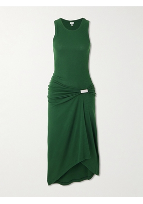 LOEWE - Asymmetric Ruched Ribbed Stretch-cotton Jersey Dress - Green - x small,small,medium,large