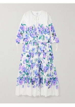 Aje - Clover Tie-detailed Tiered Floral-print Cotton-voile Maxi Dress - Purple - UK 4,UK 6,UK 8,UK 10,UK 12,UK 14,UK 16
