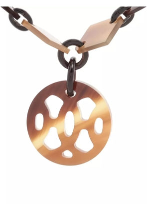 Hermès Pre-Owned 2000-2015 square-chain logo-pendant necklace - Brown