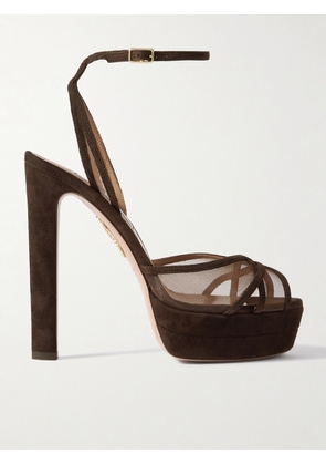 Aquazzura - Shear Plateau 130 Suede-trimmed Mesh Platform Sandals - Brown - IT36,IT36.5,IT37,IT37.5,IT38,IT38.5,IT39,IT39.5,IT40,IT40.5,IT41,IT41.5,IT42