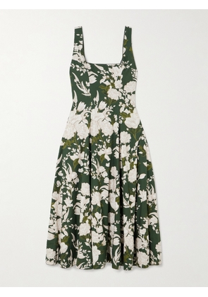Agua by Agua Bendita - Pistilo Gardenia Picot-trimmed Floral-print Cotton-poplin Midi Dress - Green - x small,small,medium,large,x large