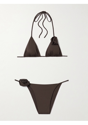 Maygel Coronel - Gola Appliquéd Triangle Halterneck Bikini - Brown - Petite,One Size,Extended