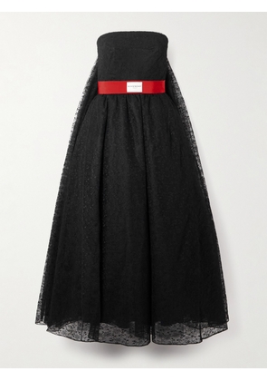 Givenchy - Strapless Cape-effect Pleated Webbing-trimmed Lace Midi Dress - Black - FR 36,FR 38