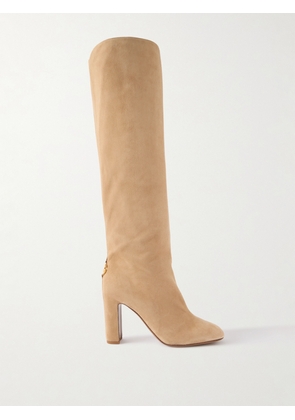 Dolce & Gabbana - Embellished Suede Knee Boots - Neutrals - IT36,IT36.5,IT37,IT37.5,IT38,IT38.5,IT39,IT39.5,IT40,IT41