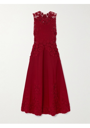 Ulla Johnson - Genoveva Crocheted Lace-trimmed Cotton-blend Midi Dress - Burgundy - x small,small,medium,large