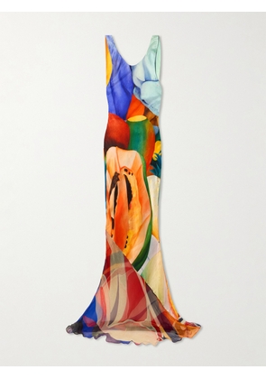 Donde Esteban - Open-back Printed Silk-blend Satin And Silk-blend Chiffon Maxi Dress - Multi - x small,small,medium,large,x large