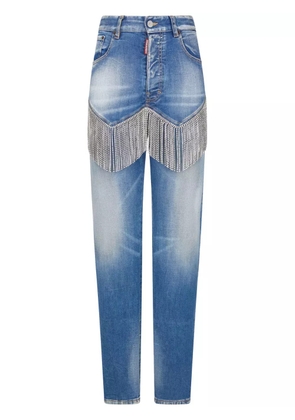 DSQUARED2 slim-cut rhinestone-fringe jeans - Blue
