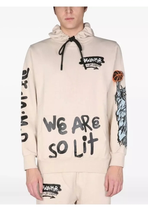 DISCLAIMER drawstring graphic hoodie - Neutrals