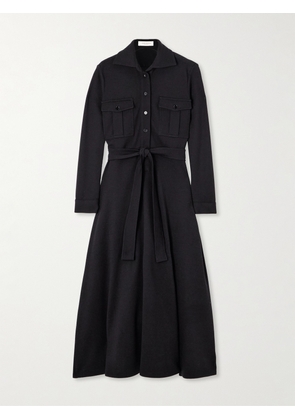 Giuliva Heritage - The Dora Belted Wool-jersey Midi Shirt Dress - Black - IT36,IT38,IT40,IT42,IT44,IT46