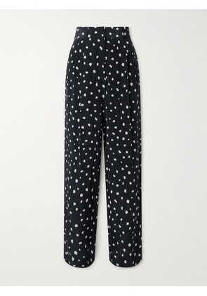 BLAZÉ Milano - Mariquita Fox Pleated Printed Silk Crepe De Chine Tapered Pants - Blue - 00,1,2,3,4