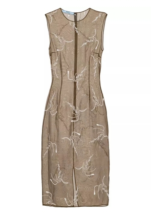 Prada embroidered sheer silk midi dress - Neutrals
