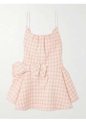 SHUSHU/TONG - Bow-detailed Checked Tweed Mini Dress - Pink - UK 6,UK 8,UK 10,UK 12,UK 14