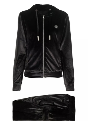 Philipp Plein logo-patch velvet-cotton trousers - Black