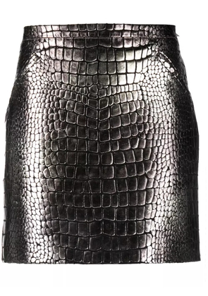 TOM FORD croc-effect metallic leather miniskirt - Silver
