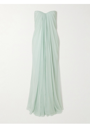 MCQUEEN - Strapless Draped Silk-chiffon Bustier Gown - Green - IT38,IT40,IT42,IT44