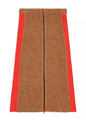 Diesel ribbed side-stripes zip-front midi straight skirt - Brown