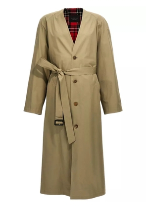 Balenciaga collarless belted cotton trench coat - Neutrals