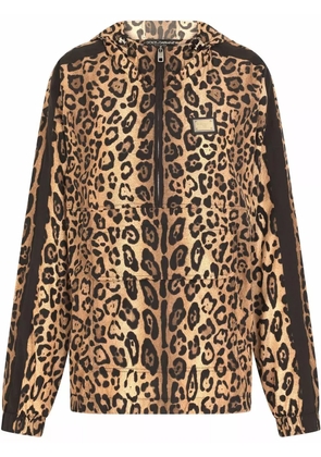 Dolce & Gabbana leopard-print hooded jacket - Brown