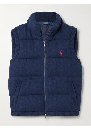 Polo Ralph Lauren - Embroidered Padded Cable-knit Wool And Cashmere-blend Vest - Blue - xx small,x small,small,medium,large,x large