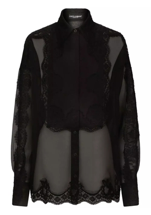 Dolce & Gabbana lace-trim organza tuxedo shirt - Black