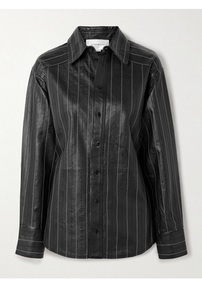 Victoria Beckham - Embroidered Pinstriped Leather Shirt - Black - UK 4,UK 6,UK 8,UK 10,UK 12,UK 14