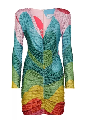 Philipp Plein crystal-embellished rainbow-print minidress - Blue