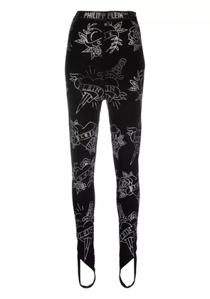 Philipp Plein Love-print stirrup leggings - Black