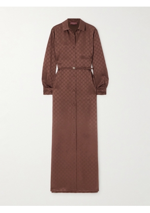 Gucci - Belted Satin-jacquard Maxi Shirt Dress - Brown - IT36,IT38,IT40,IT42,IT44