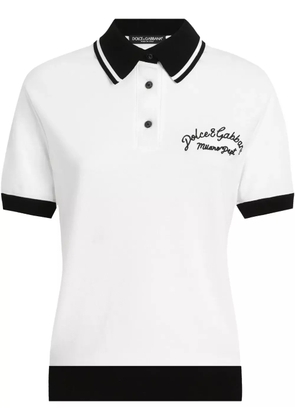 Dolce & Gabbana logo-embroidered cotton polo top - White