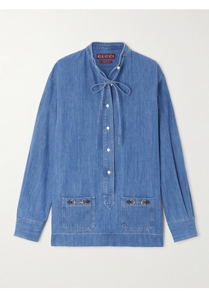 Gucci - Tie-neck Horsebit-embellished Denim Shirt - Blue - IT36,IT38,IT40,IT42,IT44