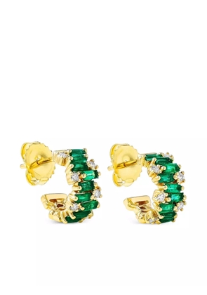 Suzanne Kalan 18K yellow gold emerald and diamond hoop earrings