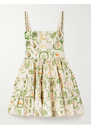 Agua by Agua Bendita - Lima Tiered Printed Cotton-blend Mini Dress - Green - x small,small,medium,large,x large