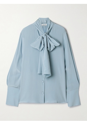 Another Tomorrow - Pussy-bow Silk Crepe De Chine Blouse - Blue - IT36,IT38,IT40,IT42,IT44,IT46,IT48