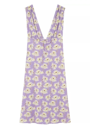 Versace Poppies V-neck midi dress - Purple