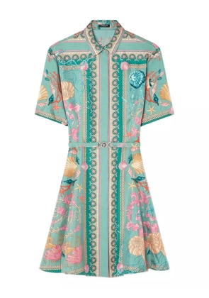 Versace Underwater Barocco silk mini shirt dress - Green