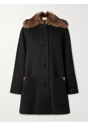 Valentino Garavani - Shearling-trimmed Embellished Wool Coat - Black - IT36,IT38,IT40,IT42,IT44,IT46
