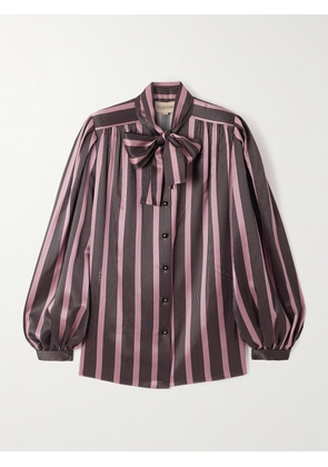 Valentino Garavani - Pussy-bow Striped Silk-satin Blouse - Purple - IT36,IT38,IT40,IT42,IT44,IT46,IT48,IT50