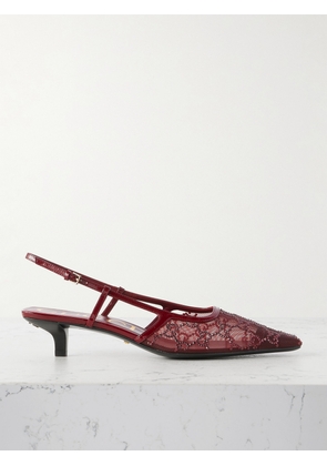 Gucci - Demi Patent Leather-trimmed Crystal-embellished Mesh Slingback Pumps - Burgundy - IT36,IT36.5,IT37,IT37.5,IT38,IT38.5,IT39,IT39.5,IT40,IT40.5,IT41,IT42