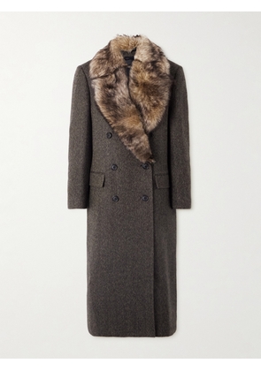 Nili Lotan - Edina Double-breasted Shearling-trimmed Herringbone Wool Coat - Gray - x small,small,medium