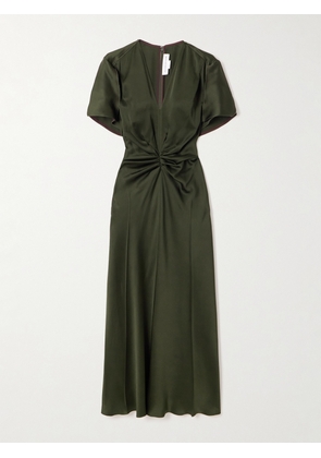 Victoria Beckham - Bella Gathered Satin Midi Dress - Green - UK 4,UK 6,UK 8,UK 10,UK 12,UK 14,UK 16
